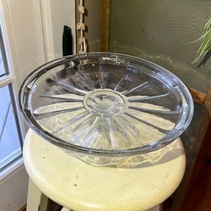 Old Glass Pedestal Serving Dish Cake Platter